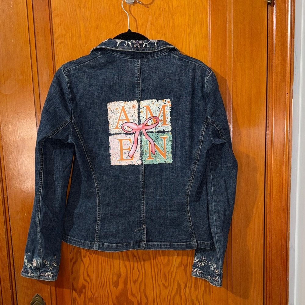 Nine West Dark Blue Jean Jacket with Embroidered Details